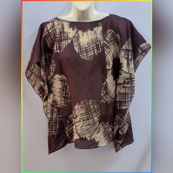 Robert Rodriguez Tops - ROBERT RODRIGUEZ BROWN WITH BEIGE 100% SILK TOP